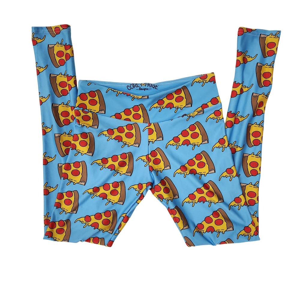 Pizza Print Leggings Blue‎ Women Small Made in USA Novelty